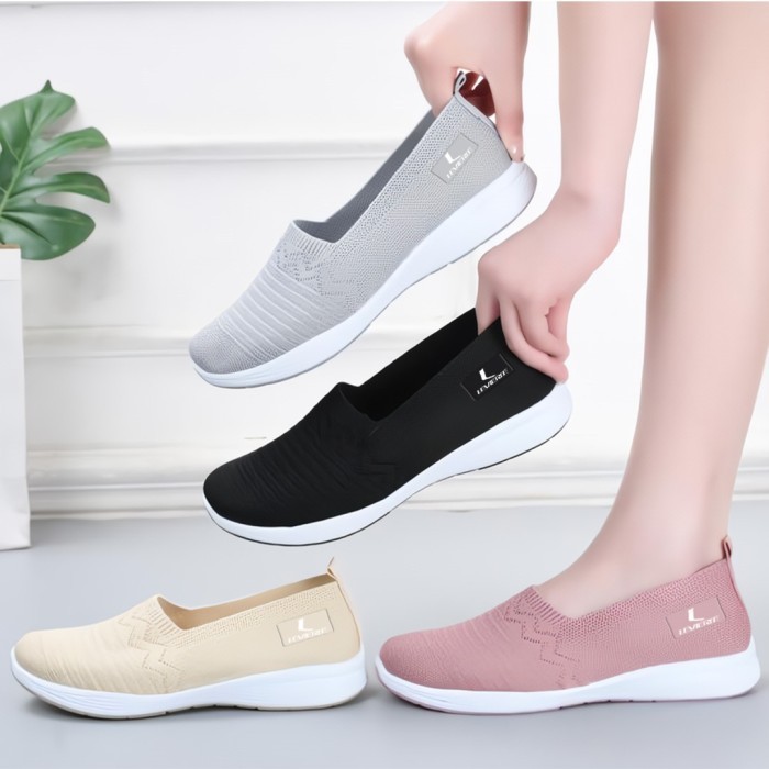 Grosirtas Lv0343 Sepatu Slip On Wanita Import Sepatu Rajut Wanita