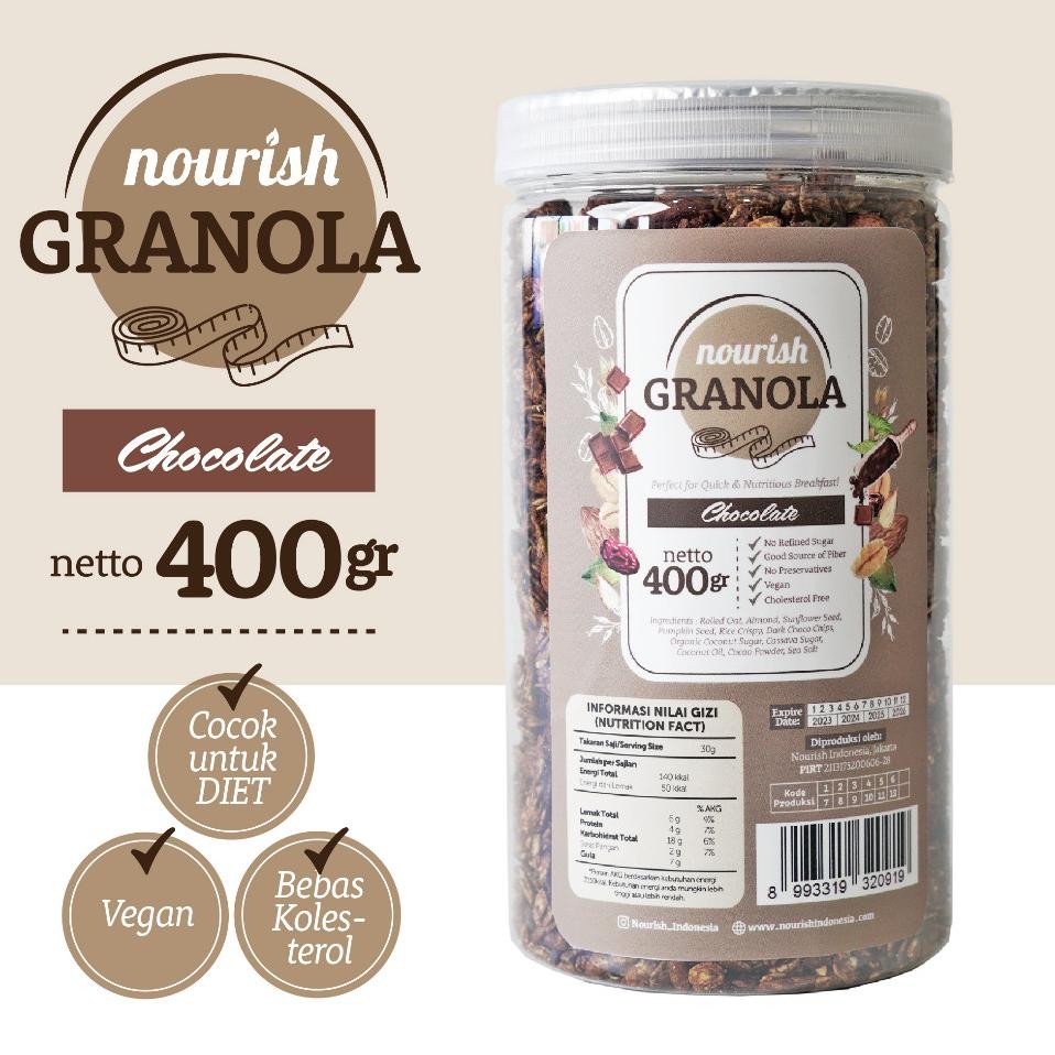 

Nourih Granola Chocolate Beba Oleterol Tinggi Erat Vegan 400Gr