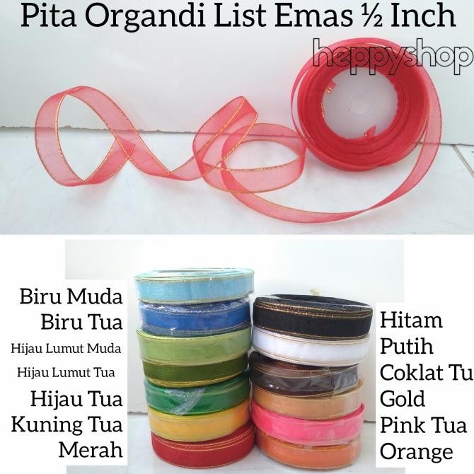 

{{{{}}] Pita Organdi List Emas 1/2 inch (1,27 cm)