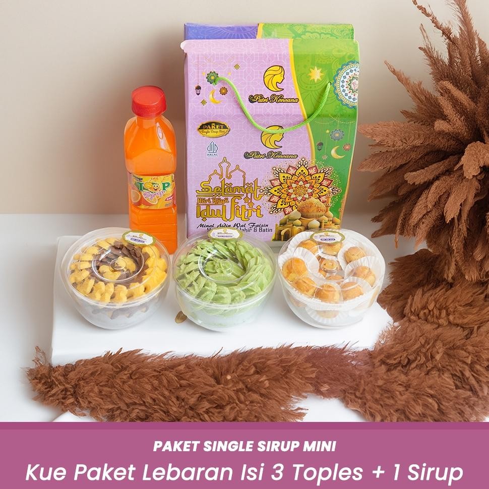 

rf-45 Paket Kue Lebaran PutrI Kencana isi 3 Toples 1 Sirup Butter Cookies Kering Hampers Ramadhan Gift Hadiah Premium