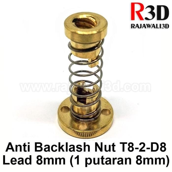 Anti Backlash spring loaded Nut untuk Leadscrew T8-2-D8 8mm Lead 8mm