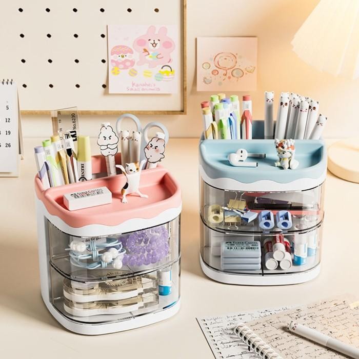 

Kotak Penyimpanan Alat Tulis Desk Organizer Rak Meja Laci Transparan 2 Tingkat Plastik DD006