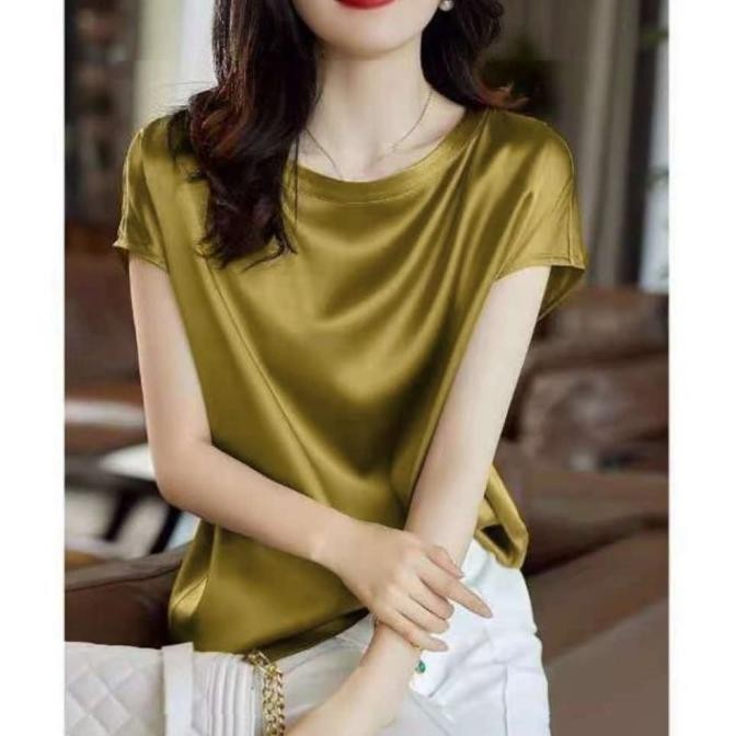 Baju Atasan Wanita Blouse Satin Lengan Pendek
