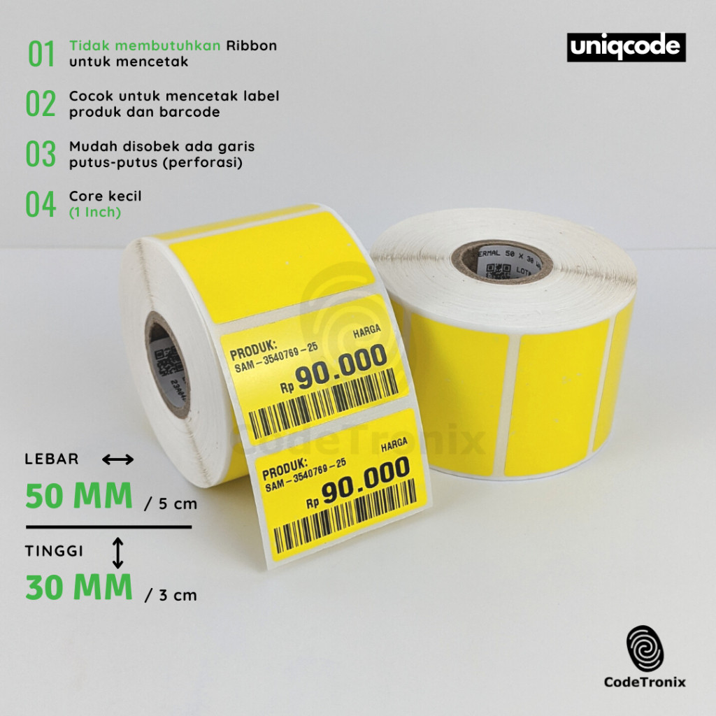

Uniqcode Label Barcode Thermal 5030 1 Line Warna 1000Pc