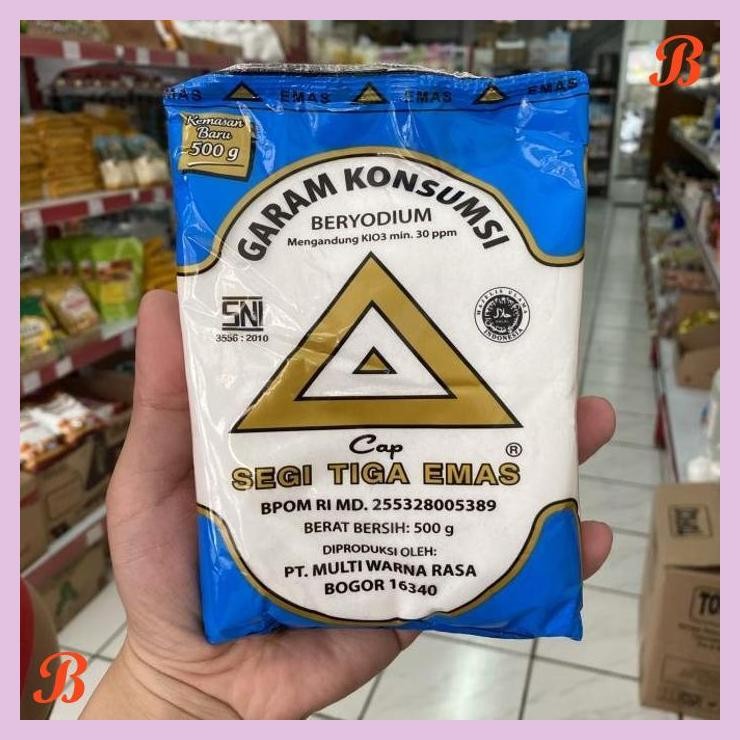 

| VRB | GARAM 500 GRAM SEGITIGA EMAS BERYODIUM GAREM KONSUMSI SEGI TIGA CAP