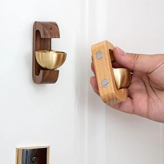 READY STOCK BEL PINTU KAYU RUMAH TOKO AESTHETIC BEL LONCENG ANGIN KUNINGAN KAYU WALNUT