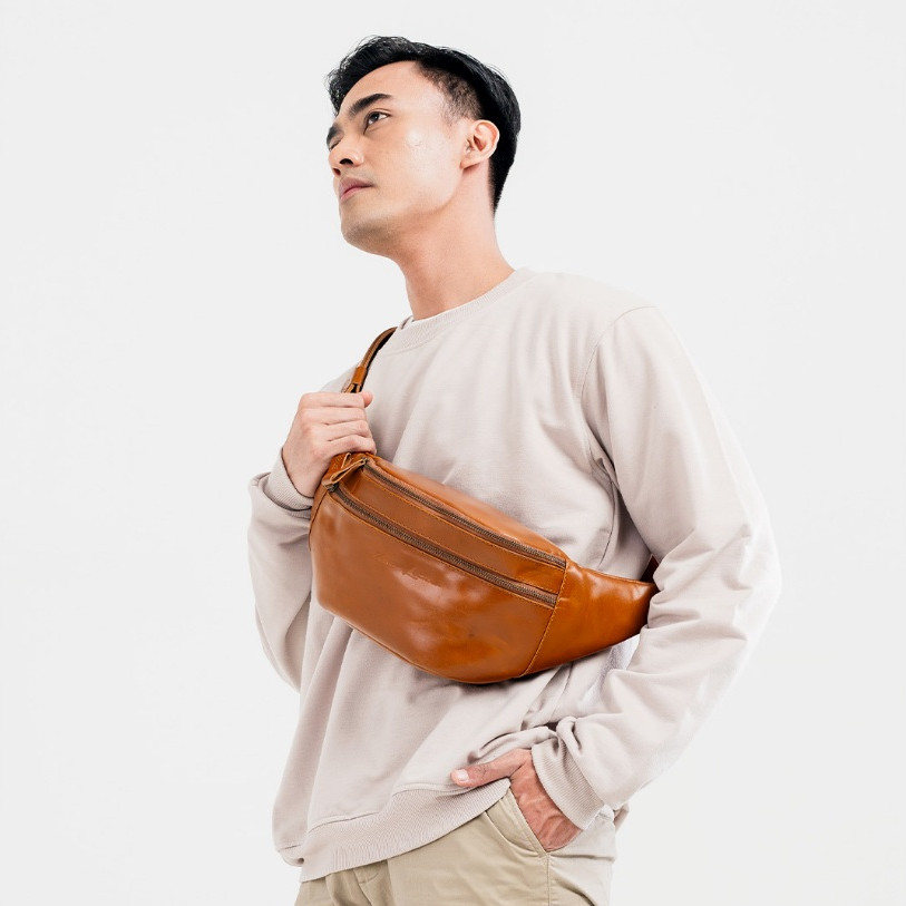 New Kenes Leather Tas Pinggang Waist Bag Kulit Asli Premium Ozil - Free Grafir Nama