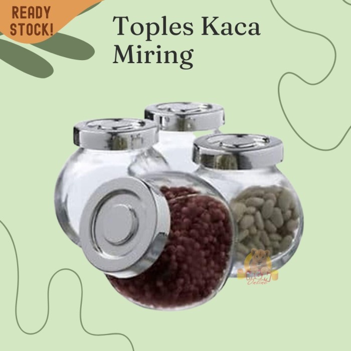 TERUJI Toples bumbu miring serbaguna Tutup silver380ML bahan KACA