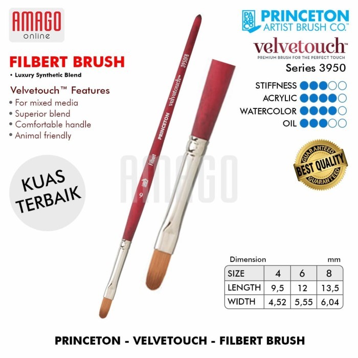 

BRUSH PRINCETON - VELVETOUCH - SH - FILBERT - SYNTHETIC - 3950FB