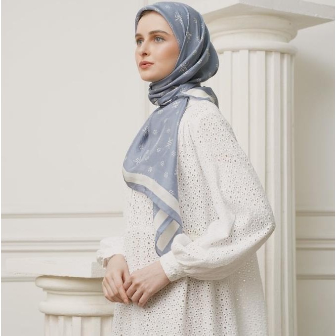 Diskon Khanaan-Monogram Silk Scarf-Deep Sea Blue