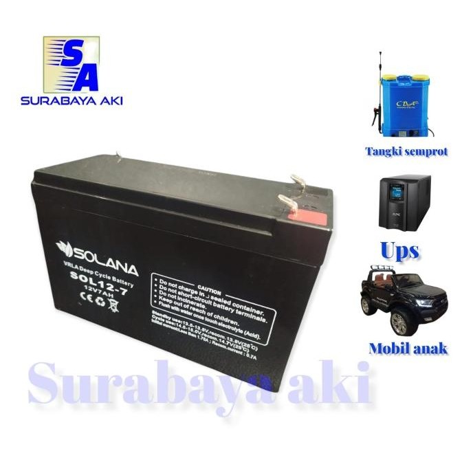 Produk Baru Aki Ups Aki Mobil Mainan 12V 7Ah 12Volt 7Ah Baterai Aki Vrla Solana