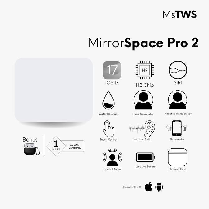 TERMURAH - MirrorSpace Pro 2 Wireless Charging Case TWS Bluetooth