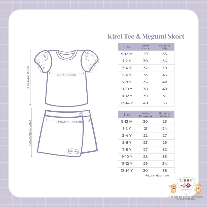LIBBY X SANRIO KIREI TEE & MEGUMI SKORT setelan libby kuromi & cinamoroll setelan anak perempuan