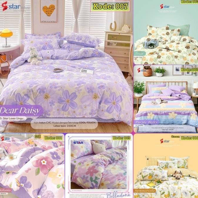 Promo Kain Bahan Sprei Meteran Katun CVC Motif Lima Mahkota Bunga, 5 Kelopak