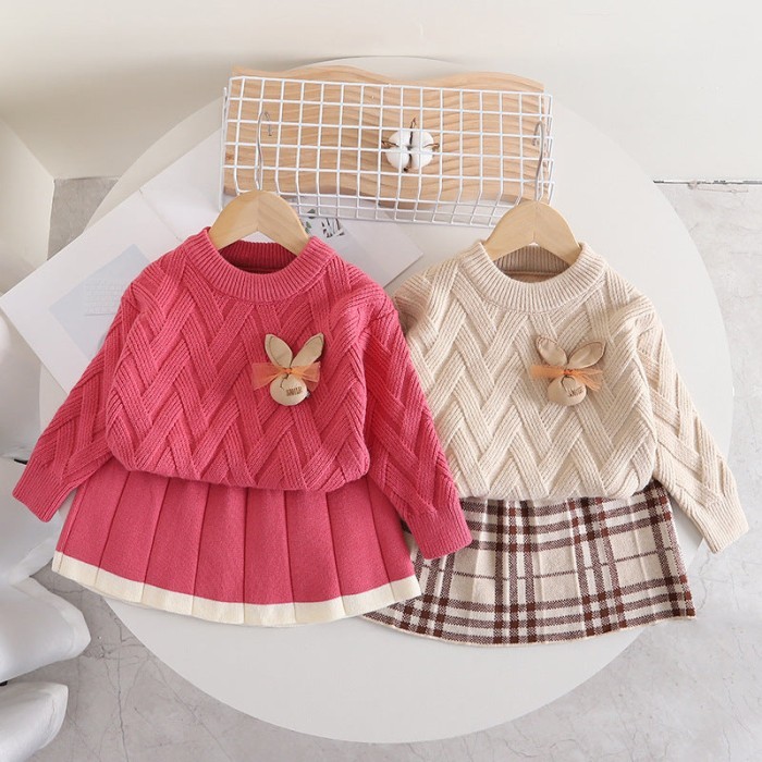 [363690] - Setelan Baju Sweater Rajut Bawahan Rok Fashion Import Anak