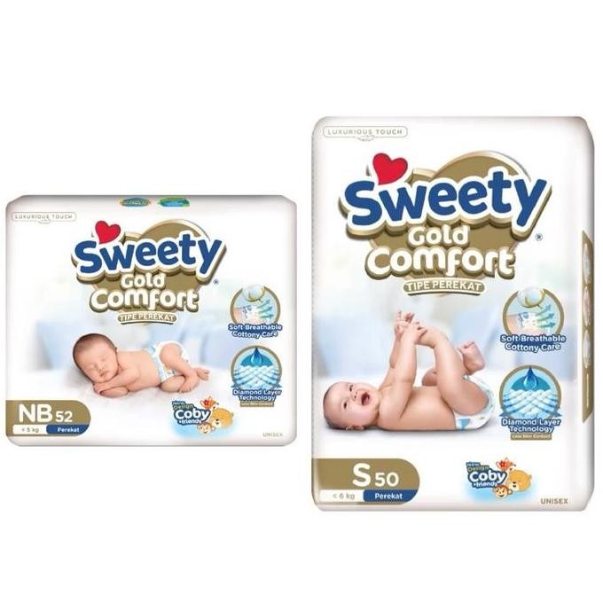 Diskon SWEETY Comfort Gold Tape Popok Perekat Taped Tapped NB52 NB Newborn 52 S50 S 50 Bayi Baru Lah