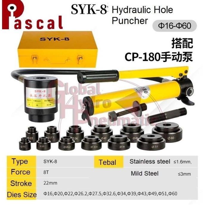 

Terlaris Hydraulic Hole Digger Plong 3 mm 16-60mm Knockout Hole Puncher SYK8 SALE