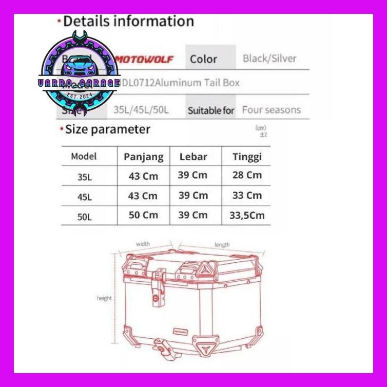 BOX MOTOR TOURING MOTOWOLF TAIL TOP BOX ALMUNIUM ALLOY CASE PANNIER