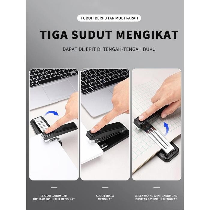 

BEST SELLER STAPLER STEPLER ROTATABLE MEJA PUTAR 3 ARAH BESAR/ STAPLER KANTOR - QIQI TREASURE