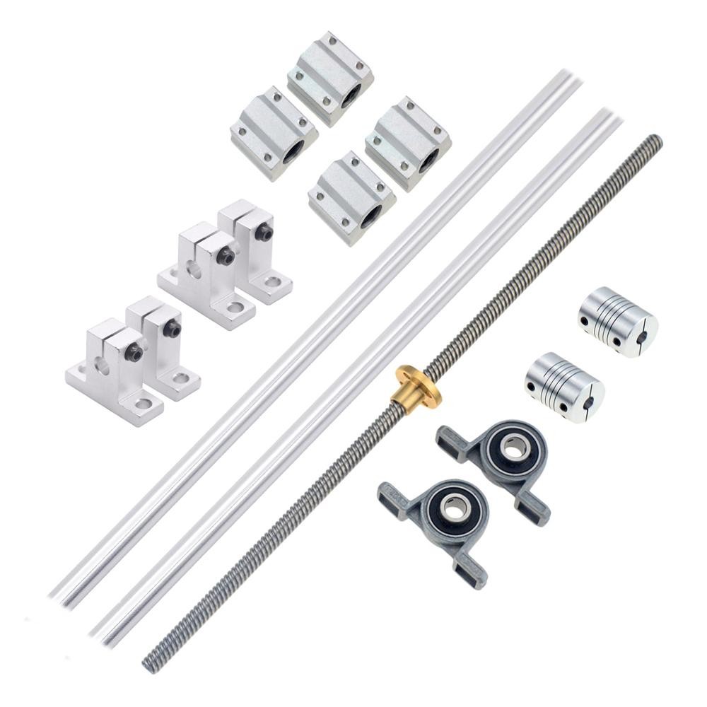 HRN 1 set 500mm Horizontal Optical Axis with T8 Lead Screw Dual Rail Shaft Support Pillow Block Bear