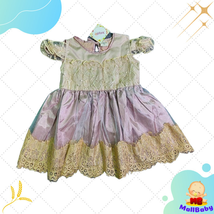 Baju Bayi Perempuan Dress Anak Cewek Gaun Cantik Pesta Gold Navy Mall