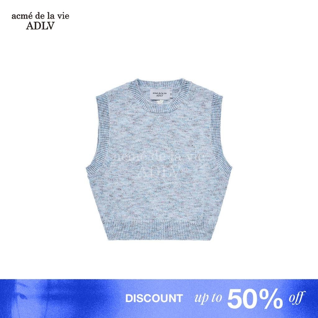 [ADLV] Symbol Logo Multi Color Crop Knit Vest Blue - Baju Rajut semi-crop Fit Wanita acme de la vie