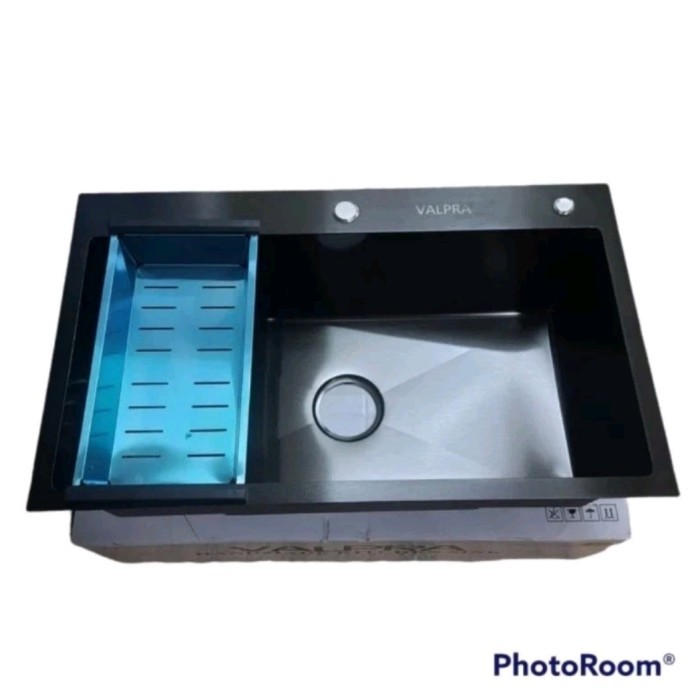 Kitchen Sink Stainless VALPRA 7545 HITAM / Sink 1 lubang Besar 7545