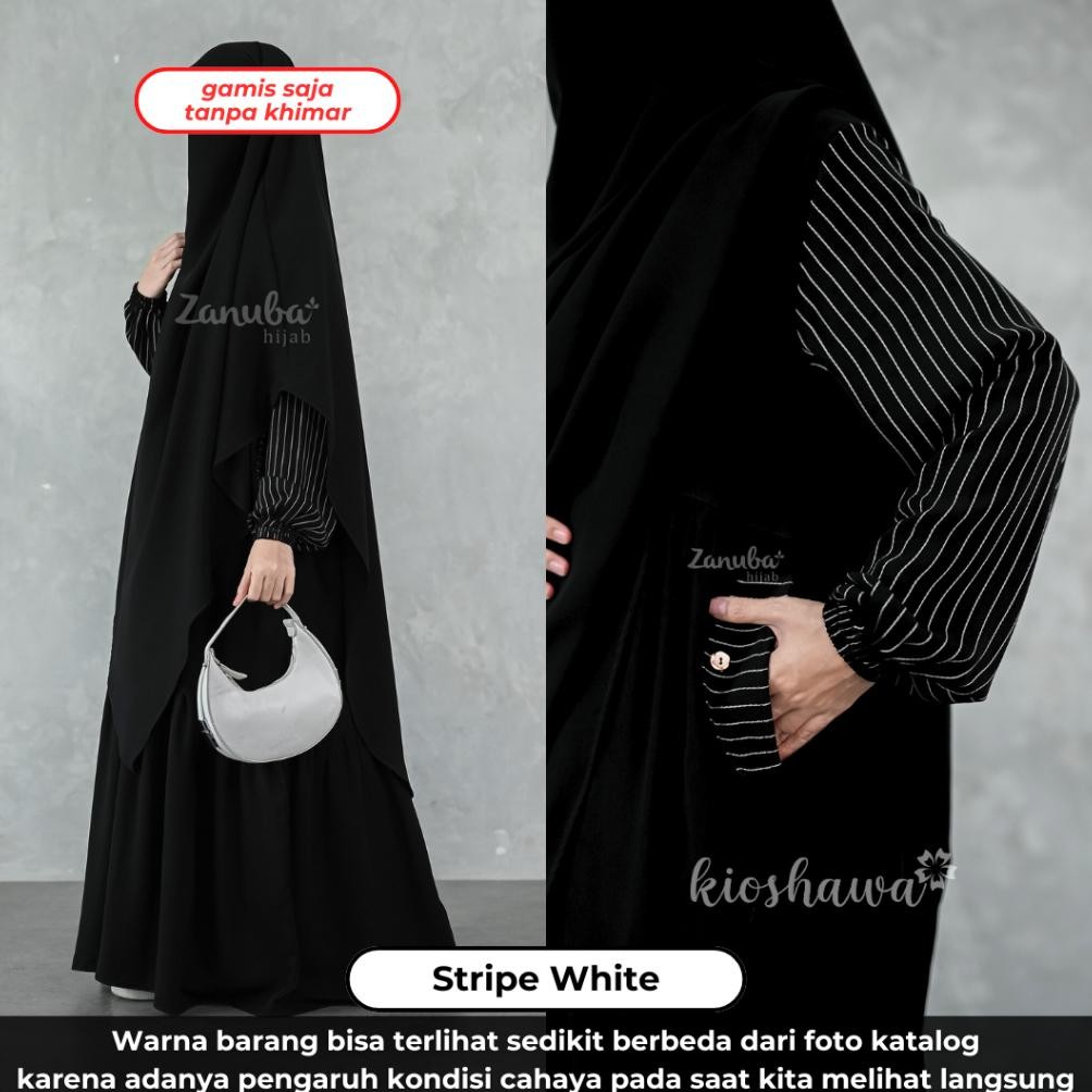 MUSLIM - BLACK SERIES Zanuba Hijab Official Jilbabsyarie . Gamis Abaya Koko ALMATZ Lace Stripe Squar