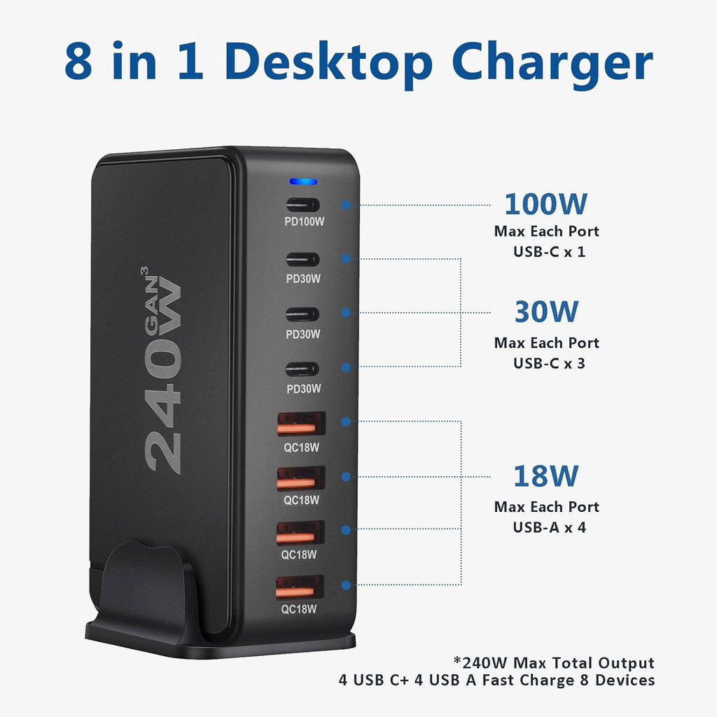 GaN Pro Portable USB Charger Type C Charging Dock Pengisi Daya 240W - YMS-858