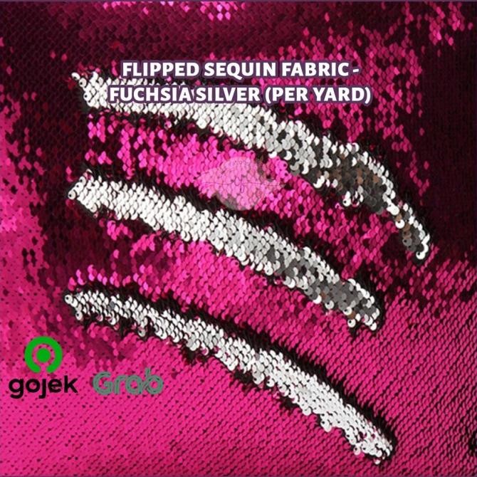 {{{{{{] Kain Sequin Flipped Sequin Fabric - Fuchsia Silver