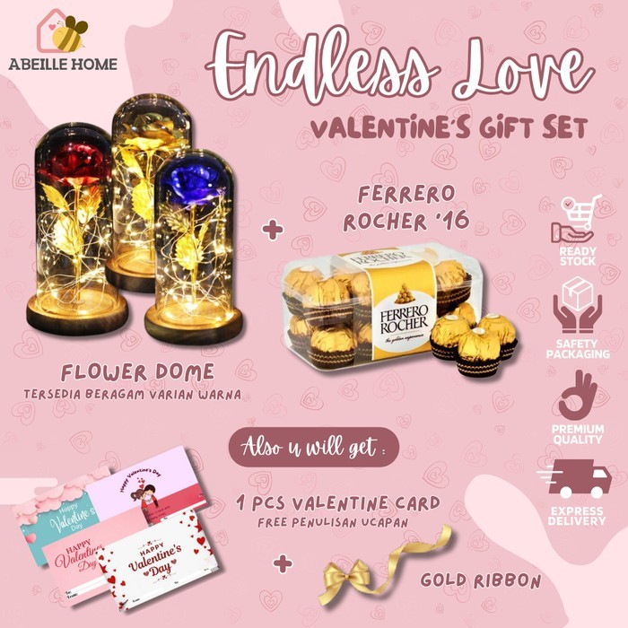 

Hampers Kado Valentine Gift Flower Bunga Dome Cokelat Ferrero Rocher