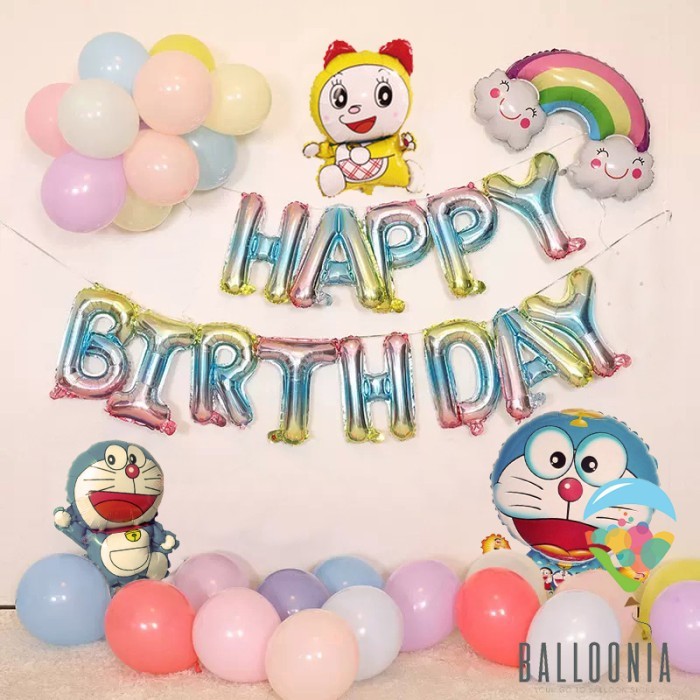 SET Foil Birthday Balloon Doraemon Mini Gradient/ Dekorasi Balon Ultah