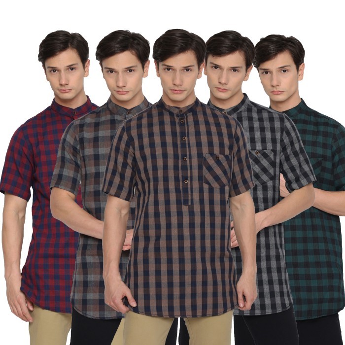 KURTA FLANEL PRIA LENGAN PENDEK BAHAN FLANEL TEBAL KURTA KOKO