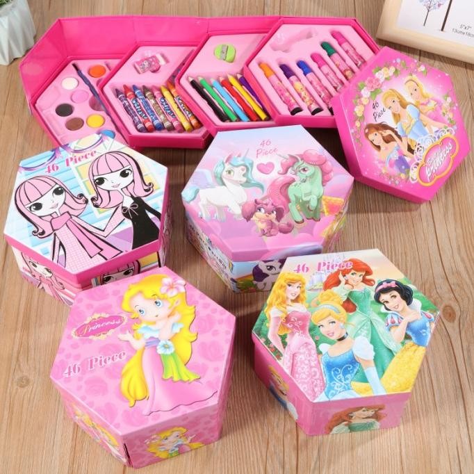 SET CRAYON 46PC DENGAN BOX - ALAT MEWARNAI ANAK