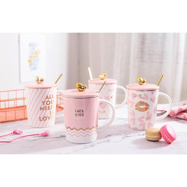 MUG TEA KOPI SET GELAS UNIK TEA KERAMIK MUG KOPI PINK LOVER 320-252