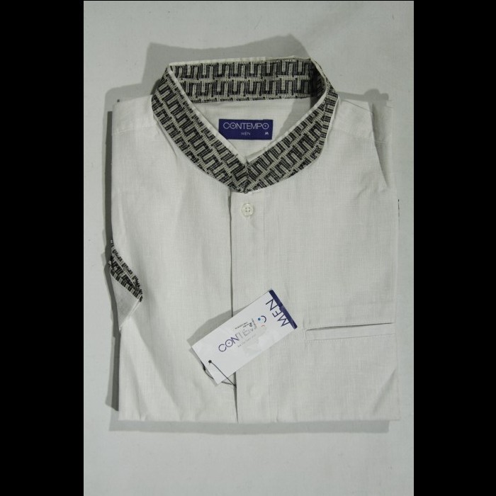 BAJU KOKO PRIA CONTEMPO LENGAN PENDEK PUTIH POLOS MOTIF KERAH BORDIR