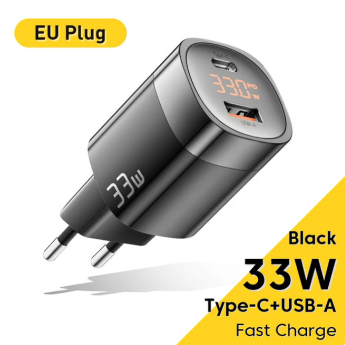 Adapter Kepala Charger Dual Port USB Type A dan USB Type C GaN Original ESSAGER Fast Charging PD 33W