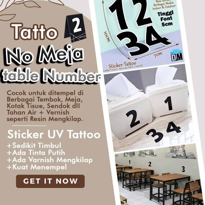 /////] Sticker UV DTF No Nomer Meja Table Number Angka Tato Tattoo Emblem Timbul Mengkilap Bersih Ke