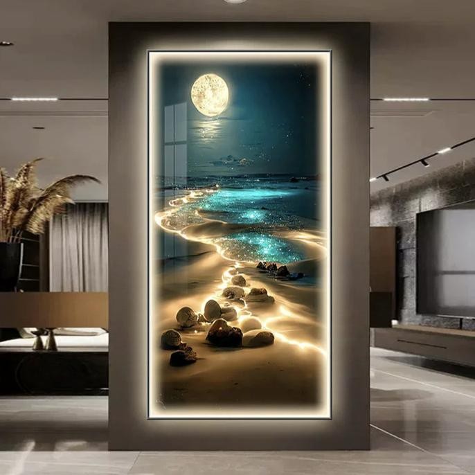 Lukisan Porcelain Painting Diamond Pemandangan Alam Led Lighting