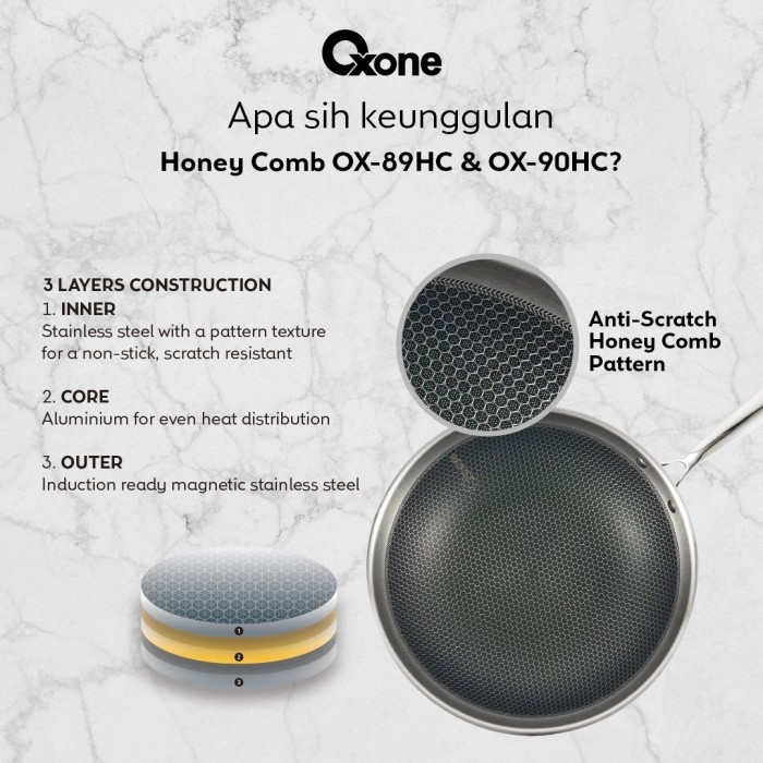 Oxone Wajan Fry Pan Honey Comb Anti Lengket Stainless Steel Terlaris
