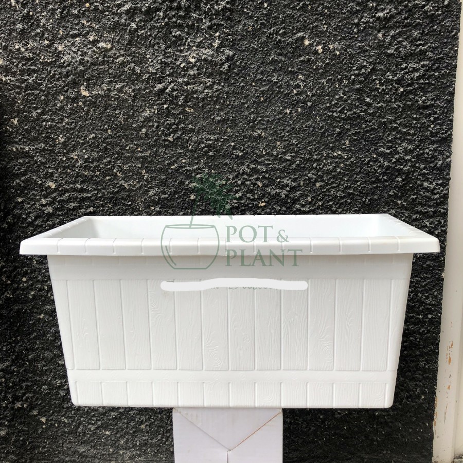 Discount Pot Plastik Panjang 50 Cm - Tinggi 22 Cm Motif Gentong Kayu - Putih