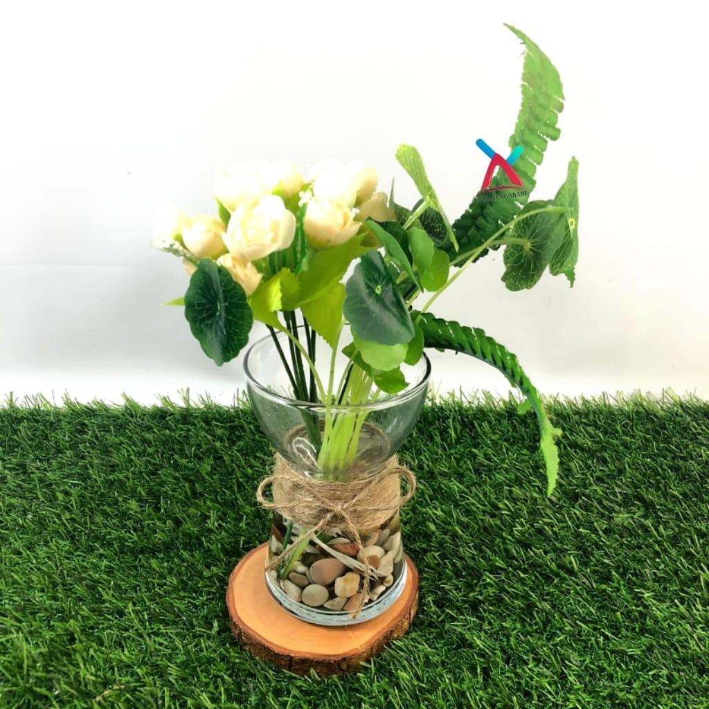 Gratis Ongkir  [ 1 Paket ] Vas Kaca Bulat Tali Rami Vas Kaca Tinggi Tali Rami Vas Kaca Estetik Vas