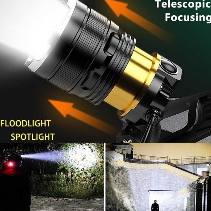 Senter Kepala LED X70 Cahaya Kuning Jarak 1000 Meter Bisa di Cas Double Baterai