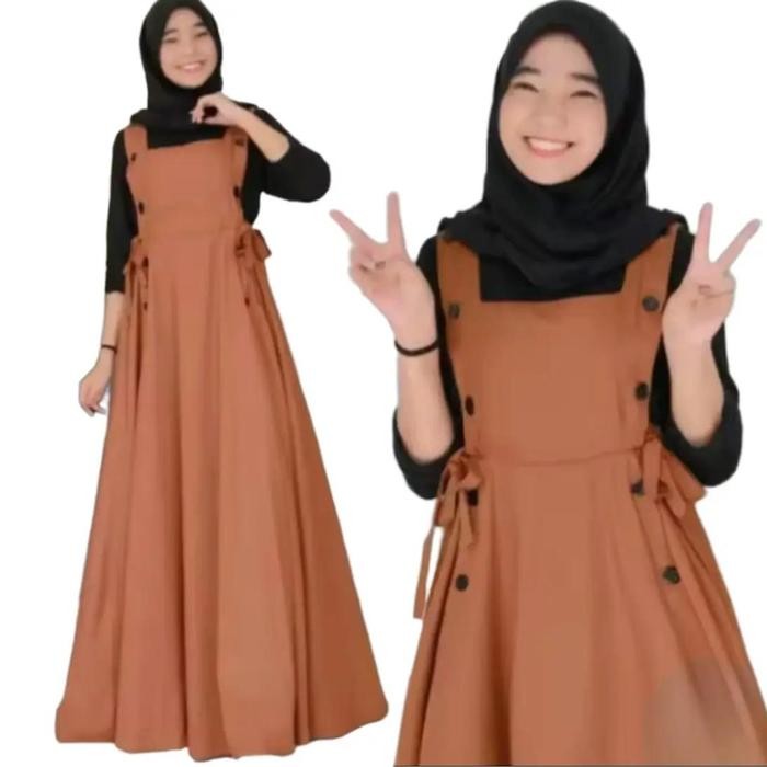 GIRLS' ISLAMIC CLOTHING NAOMI SET OVERALL + INNER KAOS SPANDEK / GAMIS ANAK TANGGUNG 10-16TAHUN