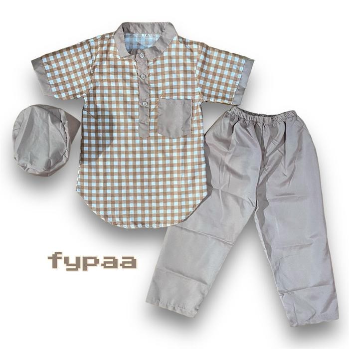 TERBARU SETELAN BAJU KOKO ANAK LAKI-LAKI MOTIF KOTAK KOTAK KOKO CELANA PECI FASHION MUSLIM ANAK