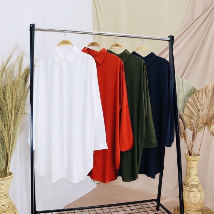 KEMEJA WANITA POLOS TUNIK FORMAL HITAM PUTIH LENGAN PANJANG