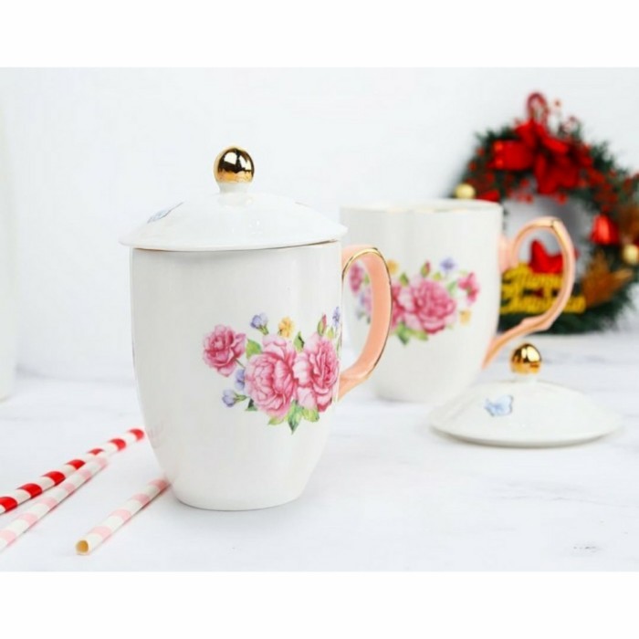 Mug Tutup Keramik Capodimonte Motif Shabby Isi: 2 set