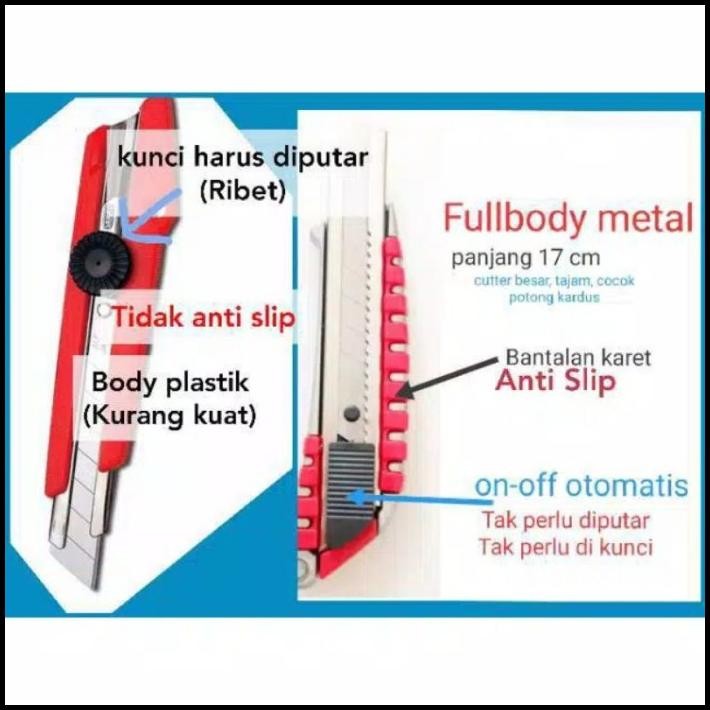 

Cutter Besar Ukuran 17 cm, Alat Potong Kardus, Cutter Anti Slip dengan kunci otomatis