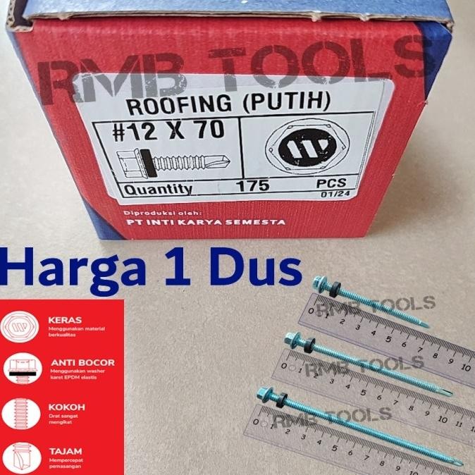 X1DUS SEKRUP BAUT ROOFING SDS PUTIH ATAP 12X70 BAJA RINGAN KEPALA HEX