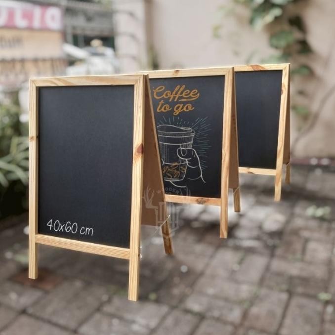 

ser Papan Tulis Kapur Standing 2 Muka Blackboard Kayu Papan Menu Cafe TL